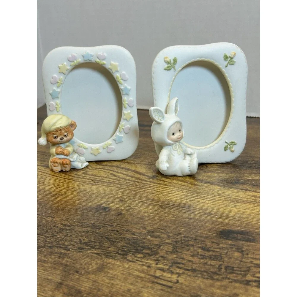 Vintage Enesco Morehead Teddy Beddy Bear Lil Fur Bunting Baby Photo Frames Set 2
